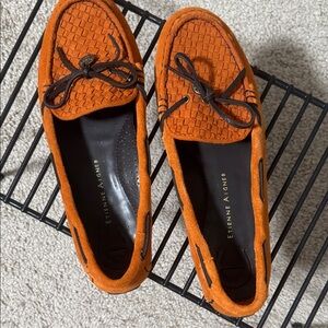 Etienne Aigner Orange Suede Woven Bow Loafers